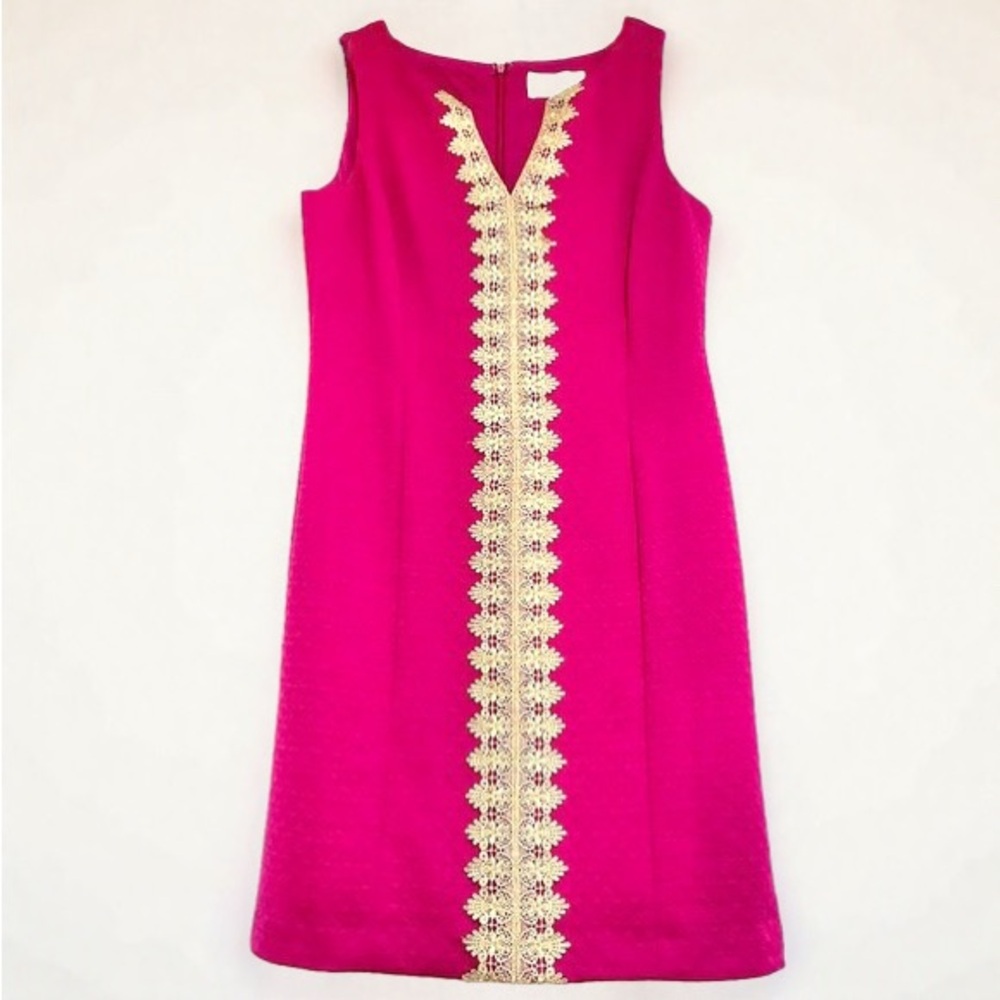 Pappagallo Fuchsia Dress with Gold Embellishments (women size 10)